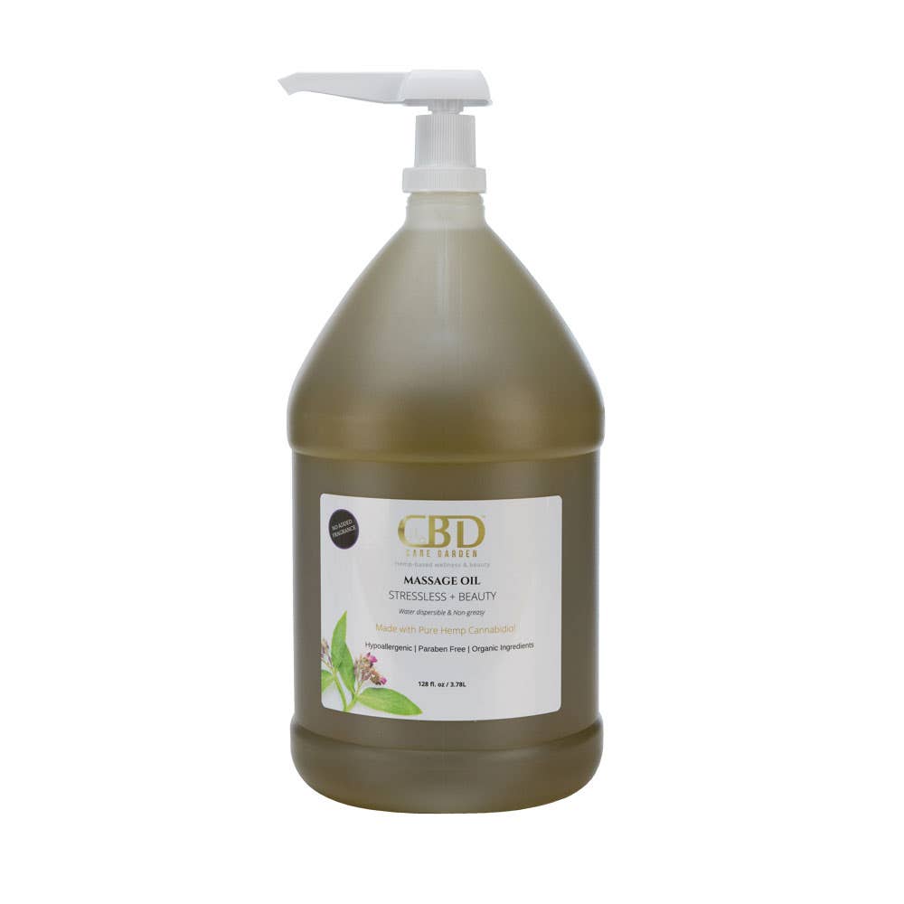 CBDCareGarden™Stressless+BeautyMassageOilwithCBD-1gallon