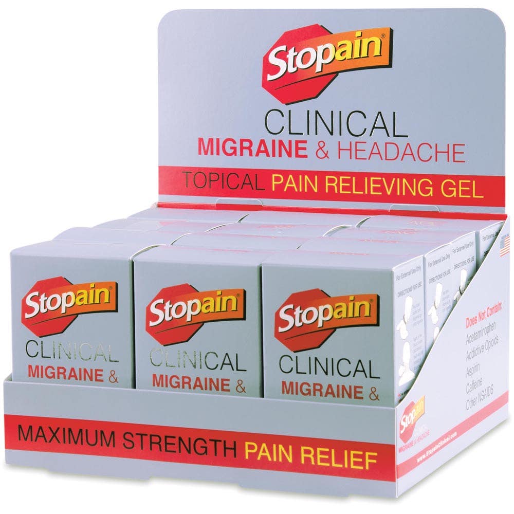 Stopain® Clinical Migraine & Headache Topical Gel- 12 Box Display