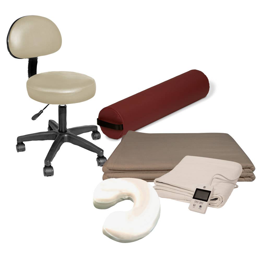 ProfessionalMassageBundle-RollingStool,Bolster,Sheets,TableShelfMore