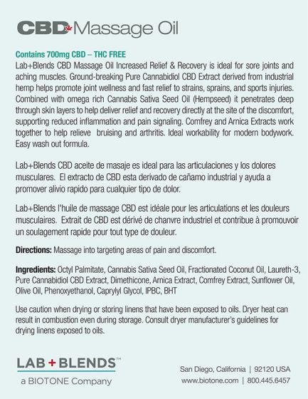 Lab Blends 700 Mg Cbd Massage Oil 11 8 Oz Pain Relief By Biotone