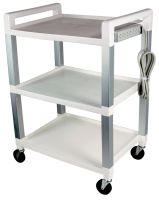 Poly Three Shelf Rolling Cart with Power Strip