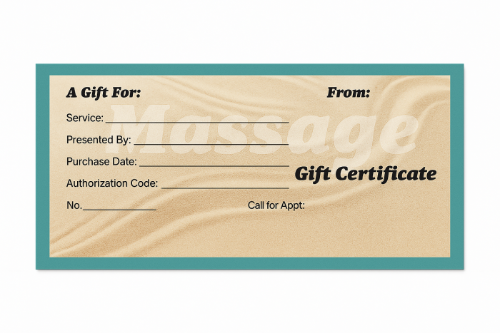  Massage Blank Gift Certificates – Sand Design 25 pack